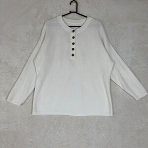 Aerie Cream Knit Long Sleeve Henley Sweater Women's Medium Cozy Minimalist